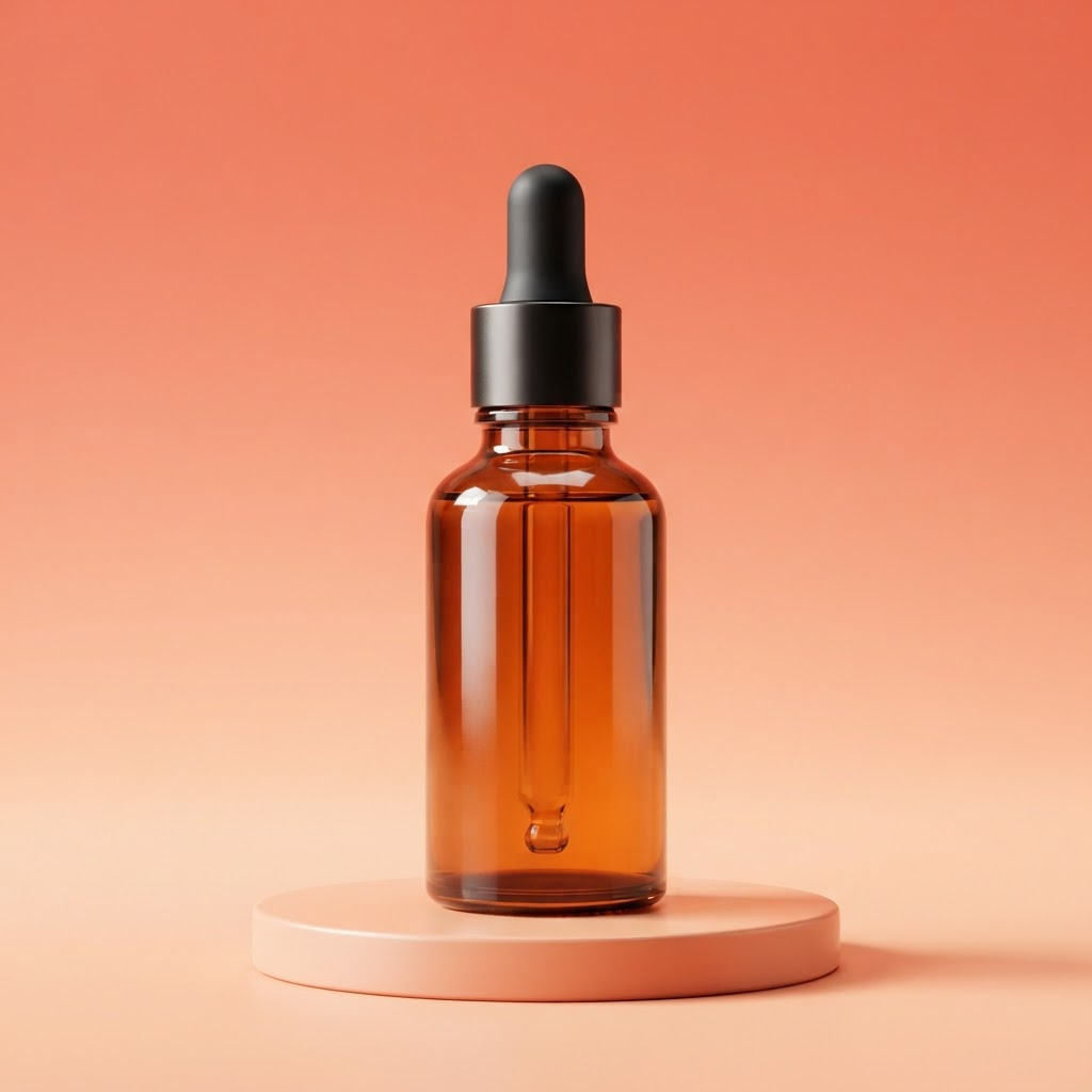 Illustrative concept: a premium serum bottle for a product launch page